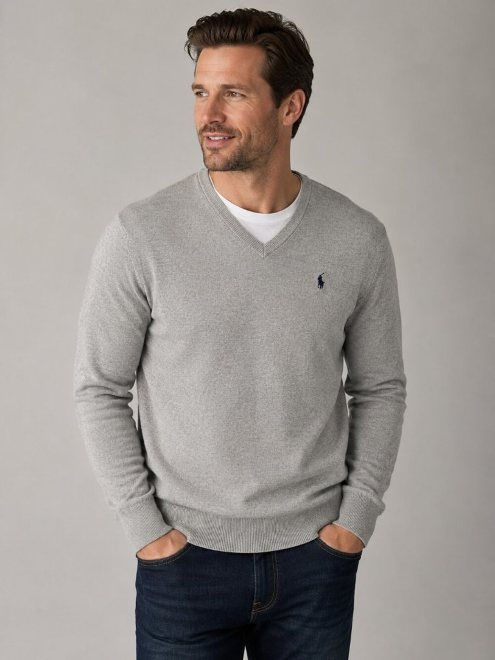 Polo Ralph Lauren Cotton Cashmere V Neck Sweater Men's Medium Gray